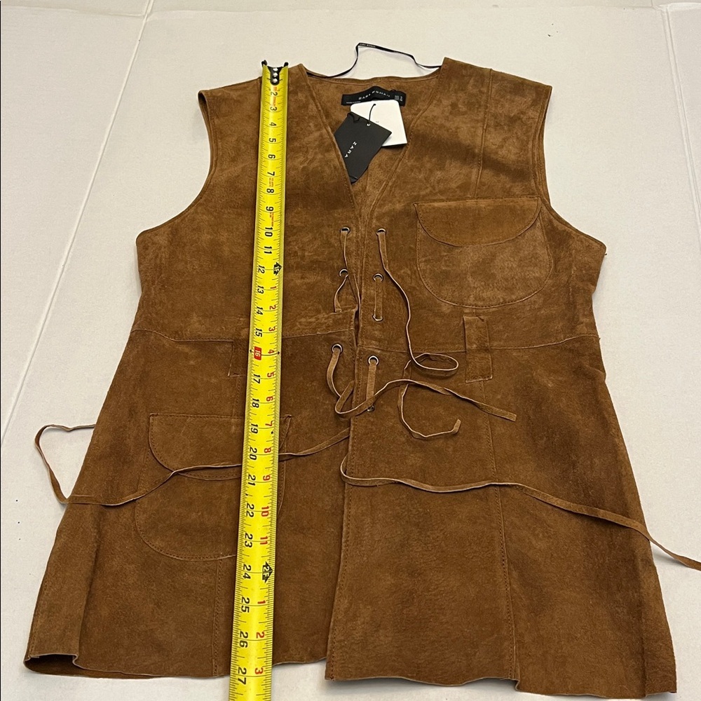 ZARA BROWN LEATHER LACE-UP FESTIVAL BOHO VEST SIZE MEDIUM - Picture 14 of 16